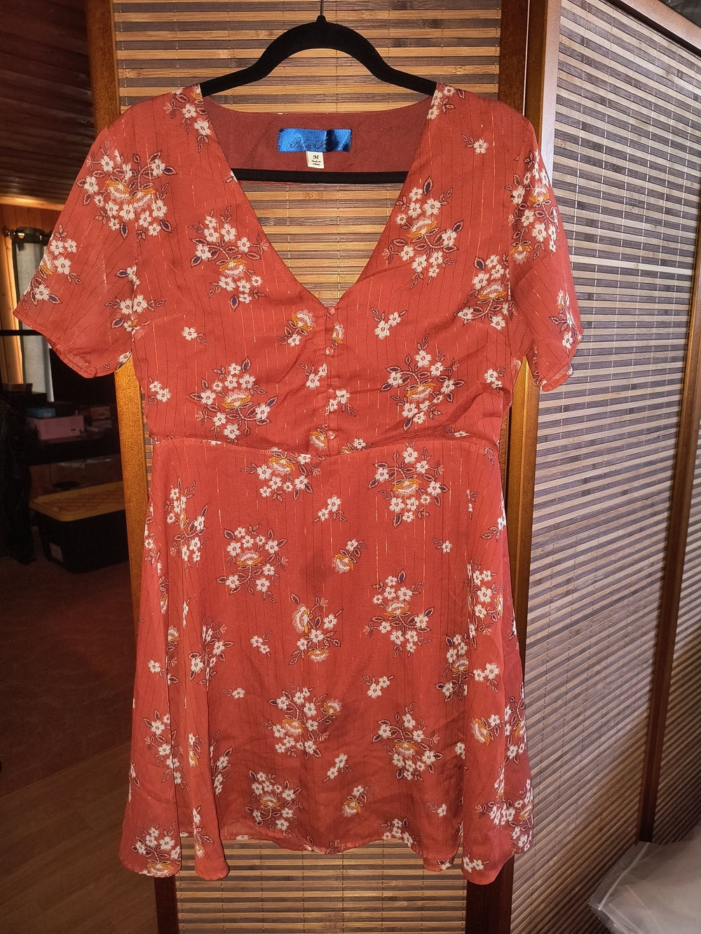 Blue Rain Rust Floral V-Neck Mini Dress